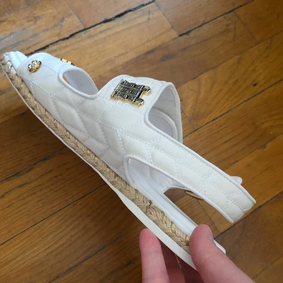 Karl Lagerfeld White Sandals with Gold Accents - Picture 6 of 11